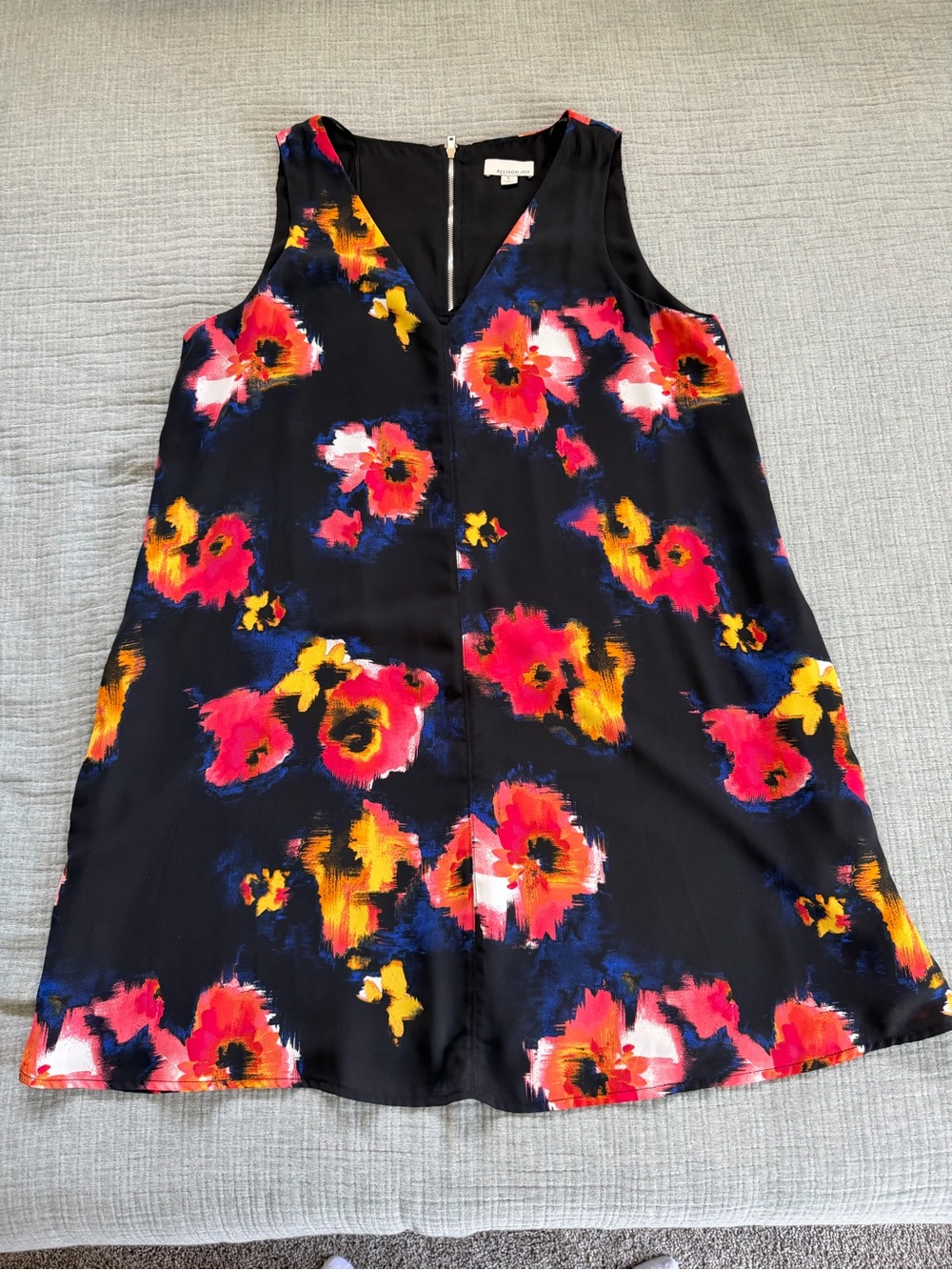 Allison Joy Black Mini Dress with Pink and Yellow Floral Accents